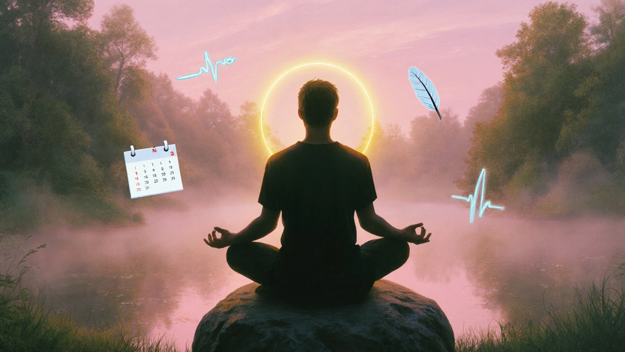 Silhouette sedící v lotosu, s jemnou zlatou aurou kolem pánve.