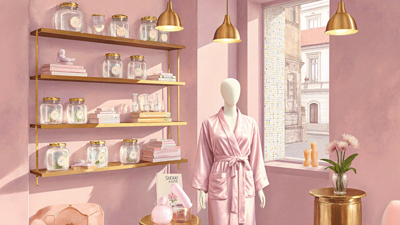 Stylová pražská erotická wellness prodejna s vibrátory, oleji a knihami v vintage stylu.