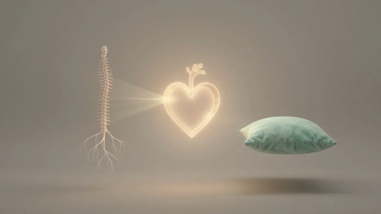 Tři symbolické brány vztahu: tělo, srdce a společný prostor spojené jemnými světelnými linkami.