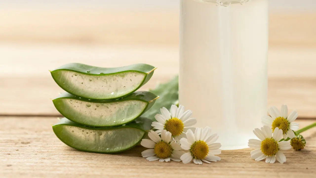 Přírodní ingredience jako aloe a heřmánek vedle čistého gelu