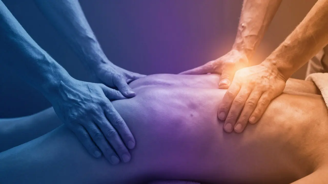 Konceptuální srovnání rehabilitační a tantrické masáže v jednom obraze