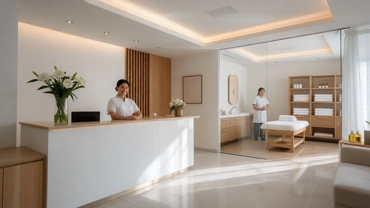 Profesionální recepce čistého wellness salonu