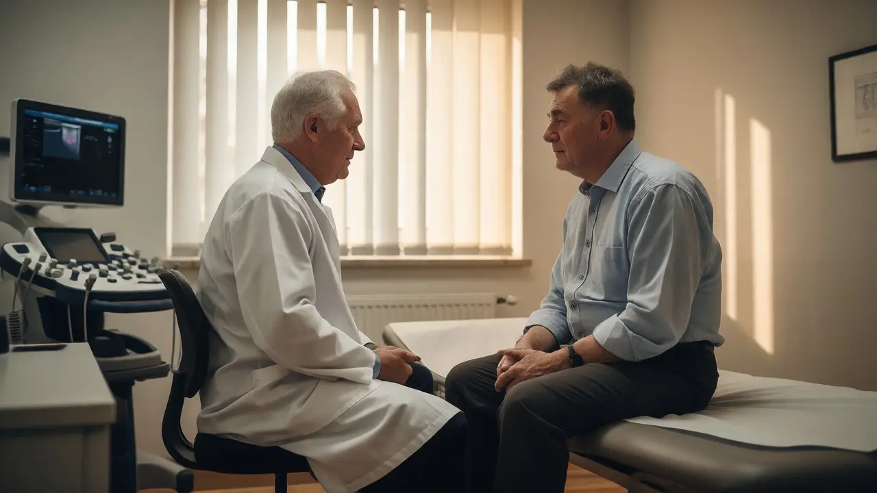 Konzultace pacienta s urologem v moderní ordinaci pro prevenci